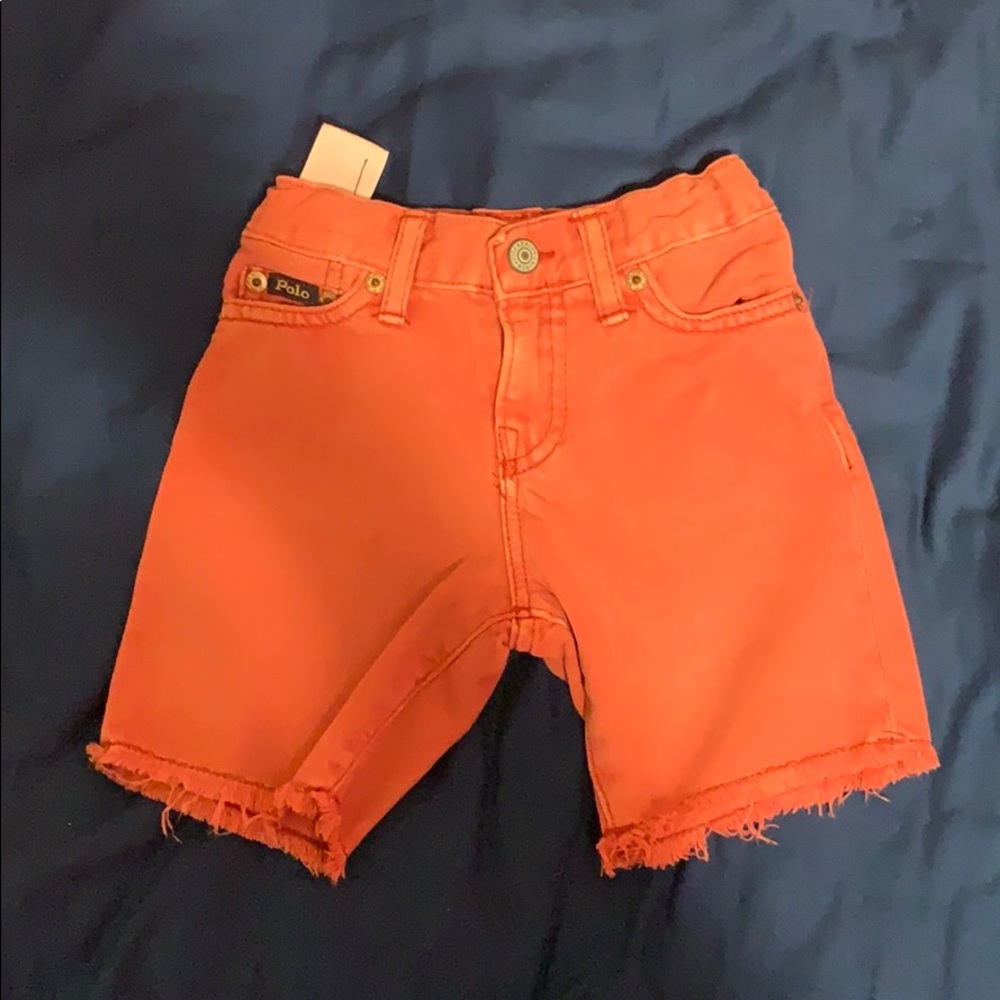 Red denim shorts